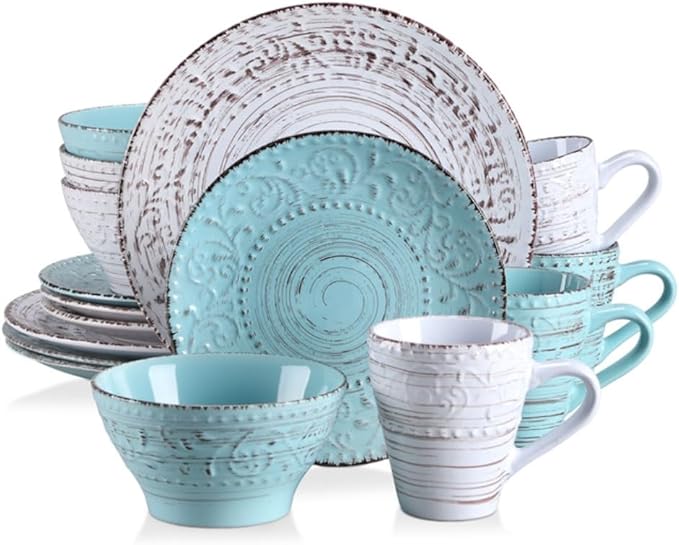 16 Stoneware Dinnerware Set with Dinner Plate Dessert Bowl Mug Tableware Service for 4 Person