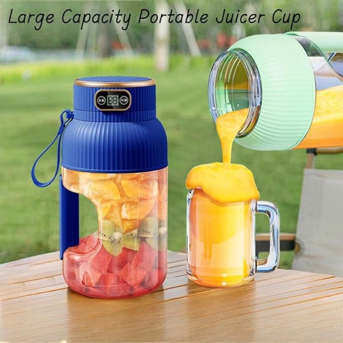 Multifunctional Portable Juicer Cup with Digital Display 2024 New Large Capacity Electric Juicing CupPortable Juicer BlenderPortable Smoothie Blender on the Go (White)