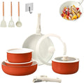 Pots and Pans Set Non Stick Cookware Set with Detachable Handles 5/11 Piece Ceramic coating Cooking Set with Frying Pan Saucepan Stock Pot Suitable for All Stovetops Dishwasher Safe (11Brown)