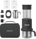 EasytoClean Portable Coffee Maker Set 3-in-1 Design with Capsule &amp Ground Coffee Compatibility Milk Frothing Pitcher Ideal for Traveling Camping Hiking (Black)