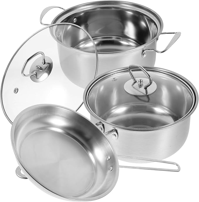 Multi Functional Stainless Steel Cookware Set Pots with Thick Bottom for Even Heating Pan Milk Pot and Frying Pan for Safe Healthy Cooking and Easy Cleaning