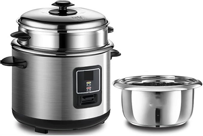 THEGA Rice Cooker - Stainless Steel Household Rice Cooker Uncoated Healthy Steam Up and Down Boil Digital Slow Cooker Thickened Liner Rapid Heat Conduction(Size:4L)