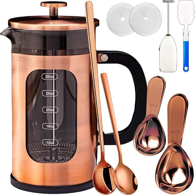 French Press Coffee Maker 8 cups 34 oz 304 Stainless Steel Coffee Press with 4 Filter Screens Easy Clean Heat Resistant Borosilicate Glass - Free 100% BPA… (Candy Sparkle-AYUTYT 34 oz)
