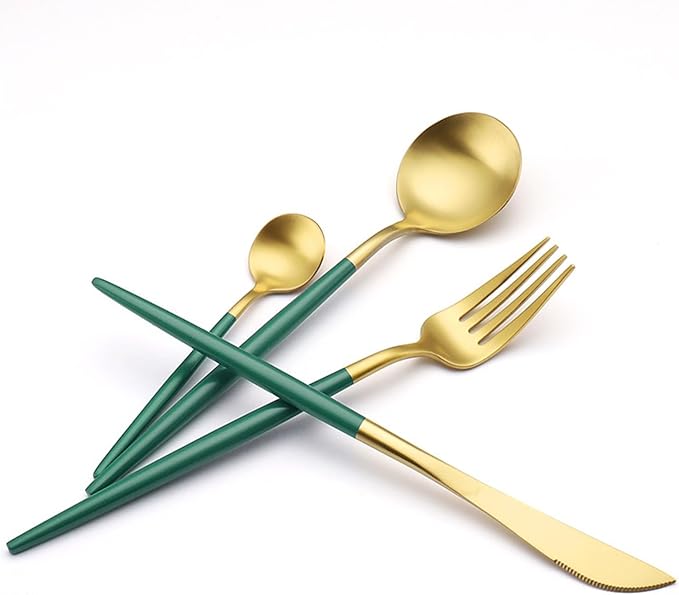 Dinner Sets Green Ceramic Plate Steak Food Plates Bowls Dinner Dish Porcelain Dinnerware Set For Family HotelCutlery Set(4pcs)