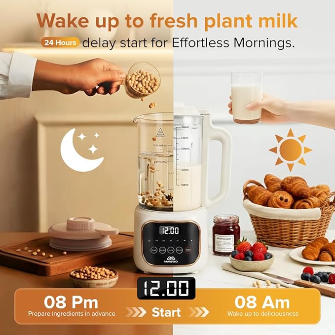Nut Milk Maker 10-in-1 54 oz Soy Milk Machine with Aroma Boxes Included 35000 RPM Auto Cleaning 24H Delay Start 4H Keep Warm – Almond Oat Cashew Soup &amp More