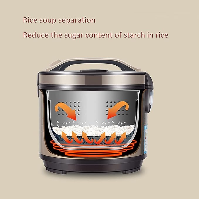 Low-Sugar Rice Cooker Household 304 Stainless Steel Inner 24H Reservation Rice Soup Separation Rice Cooker for 2-7 People (5L) ()