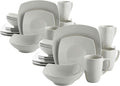 Gibson Home 102539.16RM Classic Porcelain Zen Buffet 16 Piece Square Dinnerware Set with Multi Sized Plates Bowls and Mugs White (2 Pack)
