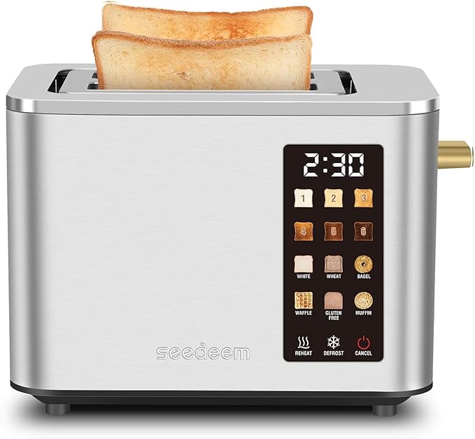2-Slice Toaster with Touch Control 6 Shade Settings &amp 6 Bread Type 900W Removable Crumb Tray Countdown Display Smart Stainless Steel Design Silver