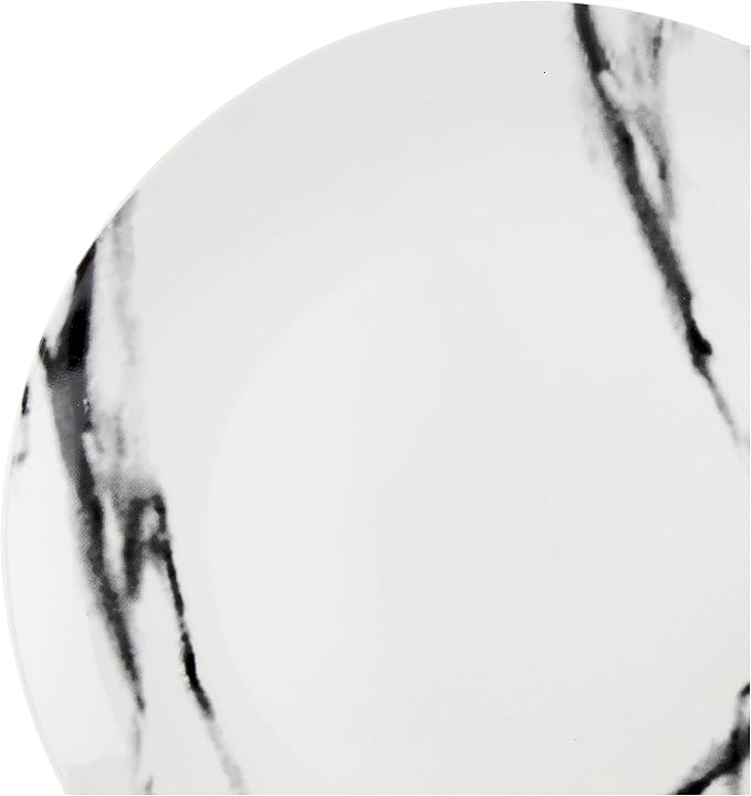 American Atelier Marble Black Coup Casual Round Porcelain Dinnerware Set-16 Piece Party Collection w/ 4 Dinner Salad Plates 4 Bowls &amp 4 Mugs 10.5 White