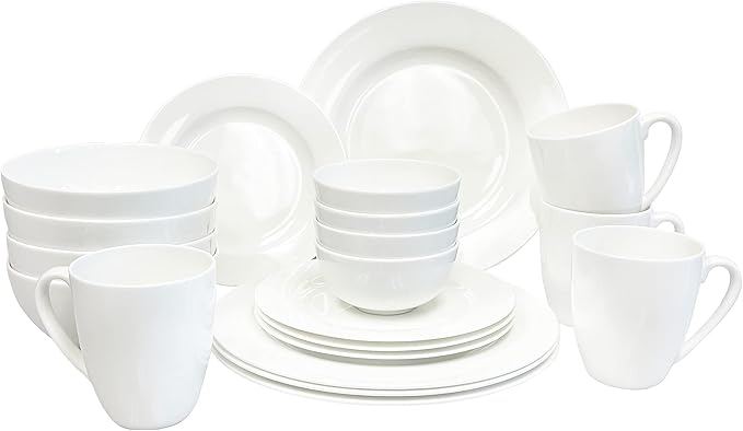 Bone China 20 Piece Dinnerware Set Service for 4 White Microwave Safe Dishwasher SafeChip Resistant Translucent Elegant giftware Dish set For Essential Home Everyday Living Kitchen Set