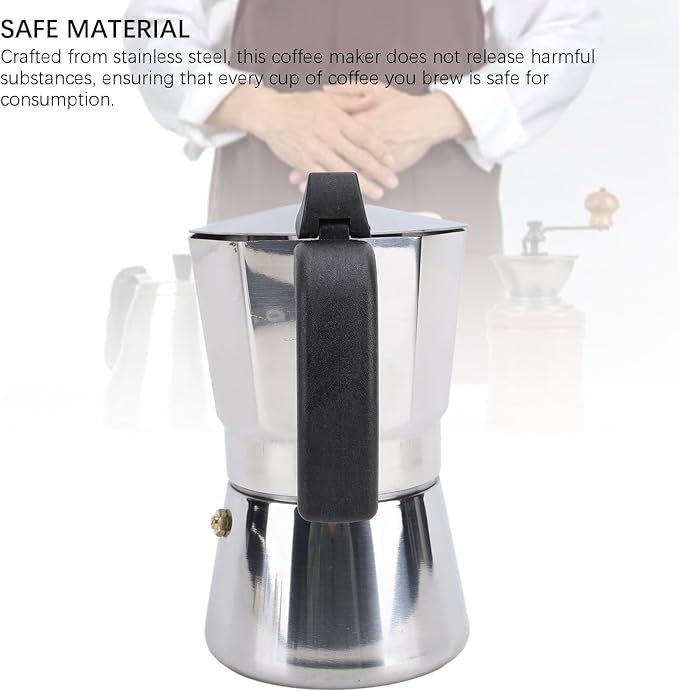 Jonlaki Stovetop Coffee Maker - Premium Stainless Steel Octagonal Design with Even Heat Distribution for Home and Outdoor Use 150ML Silver (300ML)