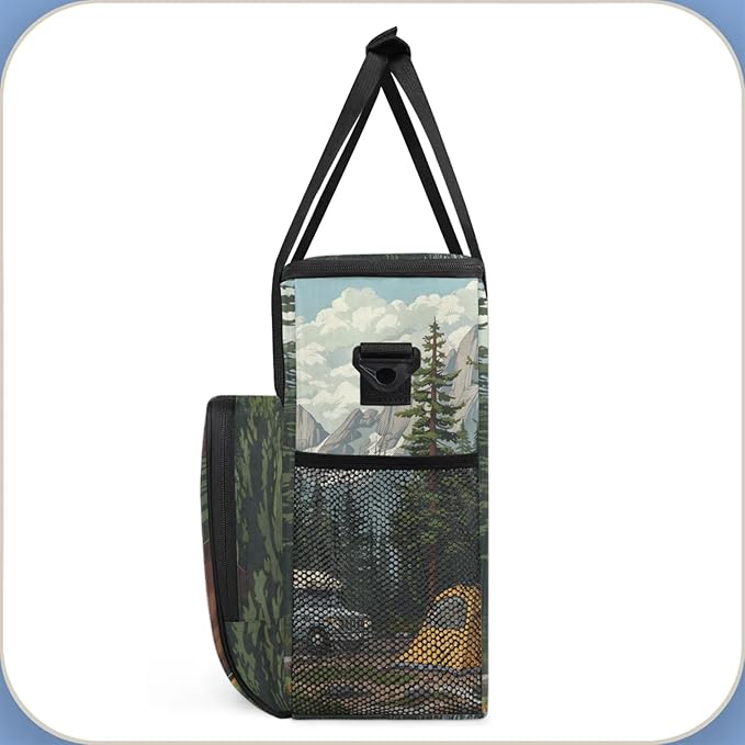 Camping Forest Coffee Maker Travel Bag for Keurig K-Mini/K-Mini Plus Insulated Waterproof Tote with Pockets for K-Cup Portable Single-Serve Brewer Case