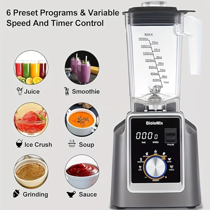Digital Automatic Program Professional Commercial Blender Mixer Juicer Food Processor Ice Smoothies Fruit with 67.63oz JAR (2)
