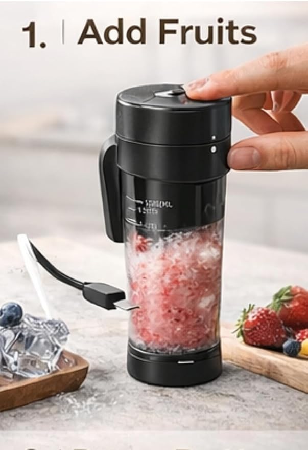 Cordless Portable Blender – USB Rechargeable Leakproof Lid Personal Smoothie Maker for Travel &amp Gym – Mini Electric Juicer for Fruits &amp Ice (Black and White)