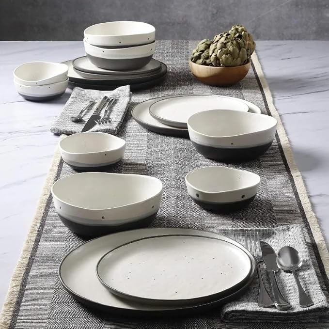 Plates and Bowls 16pcs Dinnerware Set ClassicCeramic Round Bowl Service for 4