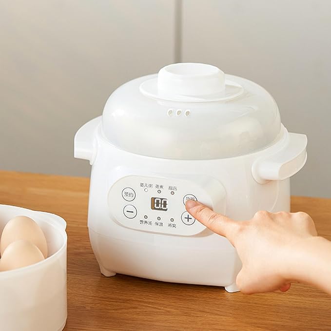 Mini Rice Cooker 1L 200W Mini Ceramic Liner Stew Cooker with Timing Function Slow Cookers with Lid Portable Travel Electric Stew Pot For Cooking Soup Rice Stews White (US