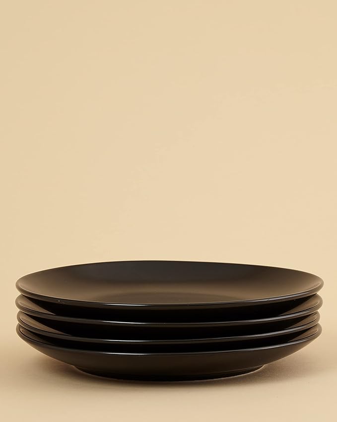 Euro Ceramica Euro Essential Collection 16 Piece Dinnerware Set Service for 4 Solid Semi-Matte Black