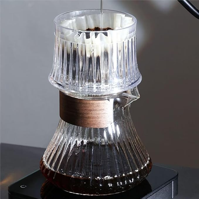Pour Over Coffee Maker Drip Cold Brew Coffee Maker with 50 Pcs Paper Filter Glass Carafe Drip Rate Adjustable for Home Café Restaurant Camping