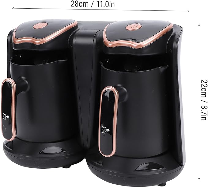 Fabater Automatic Turkish Coffee Maker 1200W Electric Turkish Coffee Machine with Dual Pots Adjustable Temperature Control Fast Brewing for Milk Hot Beverage 500ml Capacity