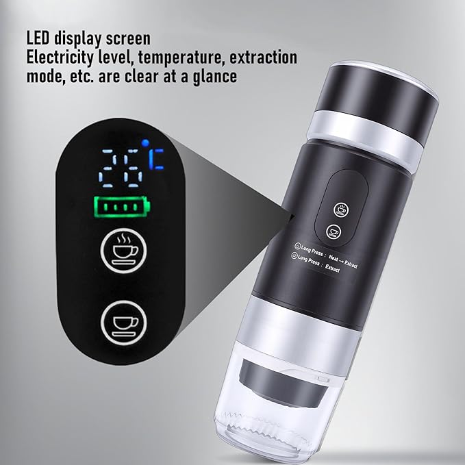 Portable Coffee Maker 2 Rechargeable Coffee Machine with Ground Capsule Compatible for Camping Office