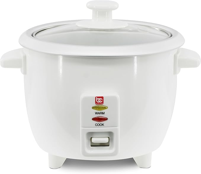 Bene Casa White Rice Cooker 3 Cup (uncooked)/ 6 cup (cooked) Arrocera Blanca Electrica 3 Medidas sin Cocinar 6 Medidas Cocinada.