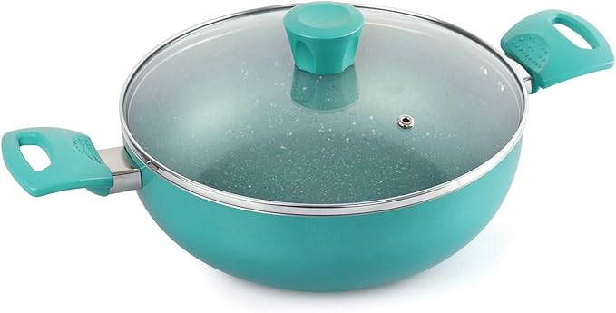 Cookwell Granite Induction Base Non-Stick Aluminium Cookware Set 3-Pieces Green