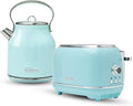 Haden Heritage 1.7 Liter Stainless Steel Electric Tea Kettle with Heritage 2 Slice Wide Slot Stainless Steel Bread Toaster Turquoise