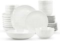 Sureasy 32 Pieces Dinnerware Sets for 8 Ceramic Plates and Bowls Sets Embossed Scratch Resistant Dinner Set Dishwasher &amp Microwave Safe White