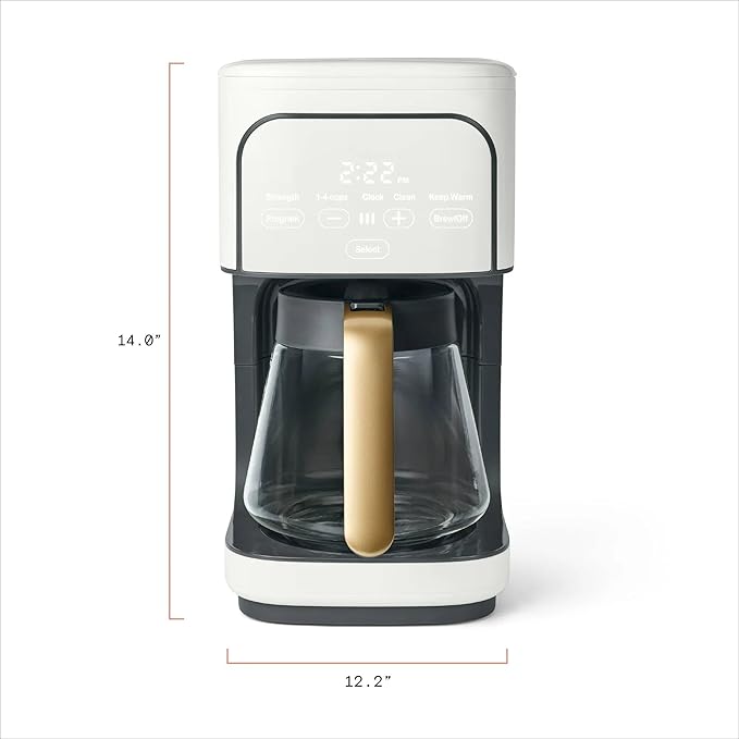 12 Cup Programmable Coffee Maker with Glass Carafe Reusable Filter and Touch Display (White Icing)