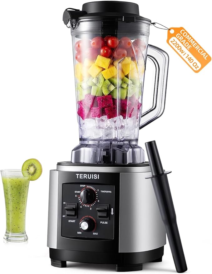 Commercial Blender 2200W 2.95 HP Professional Blender with Quiet PC Sound Enclosure 140 Oz / 4L Large Heavy Duty Blenders with 9 Speeds Timer Self-Cleaning 5 Presets For Shake and Smoothie