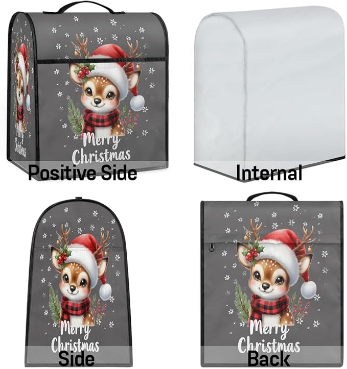 cfpolar Kitchen Aid Mixer Cover Compatible with 6-8 Quarts Elk Holly Christmas Hat Stand Mixer Cover Kitchen Aid Mixers Accessories Appliance Organizer Bag Dust Covers with Zipper Pocket