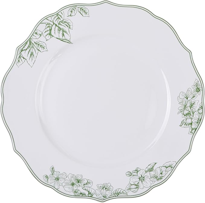 222 Fifth 12-Piece Porcelain Dinnerware Set for 4 Elegant Floral Plates and Bowls Sets-White/Green Ceramic Dishes Chip Resistant Kitchen &amp Dining Dish Set Microwave &amp Dishwasher Safe Hudso