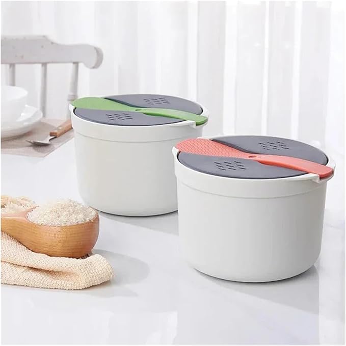 Microwave Oven Rice Cooker Portable Food Container Multifunction Steamer Bento Lunch Box Steaming Utensils(Green)