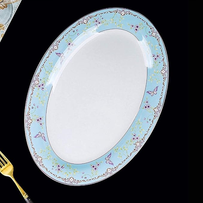 65 pcs Dinnerware Set Serves for 10 People Line Drawing Decoration Bone China Tableware SetPremium Quality Porcelain Dishes/Plate/BowlDishwasher &amp Microwave SafeBlue (60pcs Serves for 10)