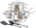 10-Piece Nonstick Aluminum Cookware Set – Heavy-Gauge Pots and Pans with Teflon Interior Cool-Touch Silicone Handles Scratch-Resistant Glacier Blue Finish (Silver)