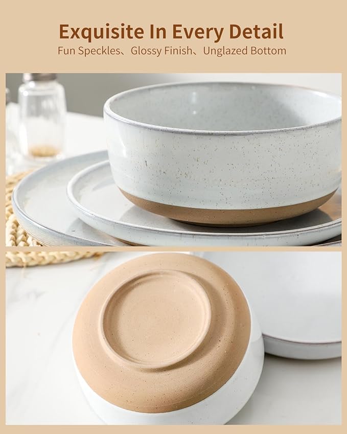 HASENSE 8 Inch Ceramic Salad Plates and White Dinnerware Set Bundle