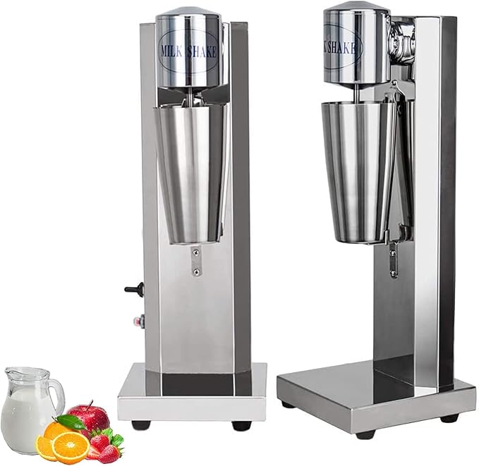 Single Head Milkshake Maker Stainless Steel Commercial Electric Ice Cream Mixer Shake Machine Smoothie Drink Blender with 750Ml Cup (180W 18000 Rpm)