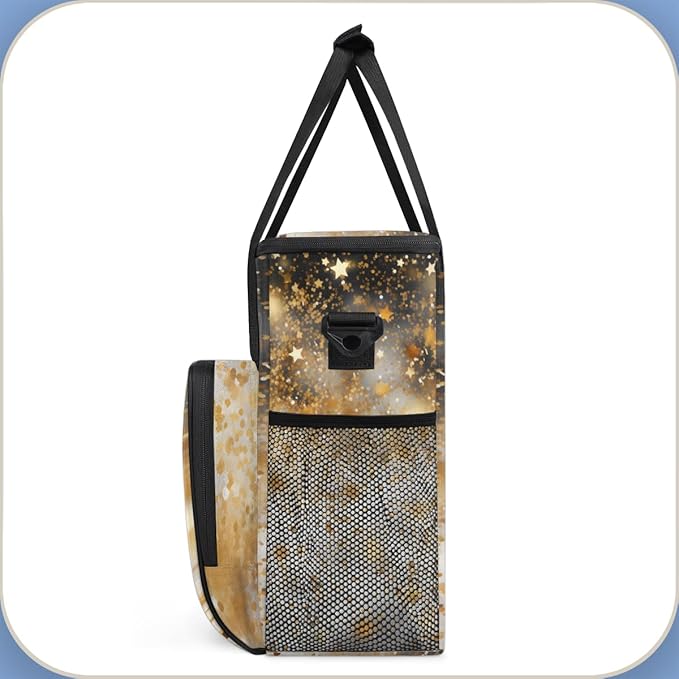 Glitter Coffee Maker Carrying Bag Black Gold Portable Travel Storage Tote Bag Compatible with K-Mini or K-Mini Plus Single Serve Coffee Brewer Carrying Case with Multiple Pockets &amp Shoulder Stra