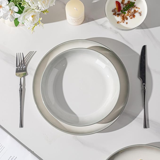 18 Pieces Gourmet Porcelain Dinnerware Sets Premium Plates and Bowls Set High-Fired Ceramic Dishes Set for 6 Chip &amp Scratch Resistant Microwave Dishwasher Safe gradient gray Series.