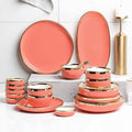 Dinner Set for Luxury Restaurant and Home Ceramics Dinner Sets Plate/Bowl/Spoon | 26 Pieces Phnom Penh Dinnerware Set - Porcelain Combination SetRed-