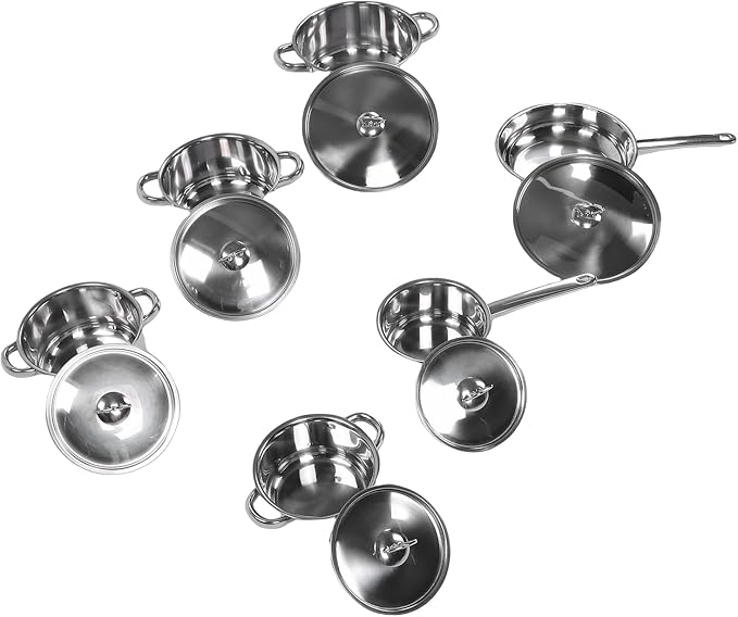 Stainless Steel Cookware Set Pot and Pan Set with Lid and Riveted Handle for Induction Cooker Kitchen Cooking Utensil for Home