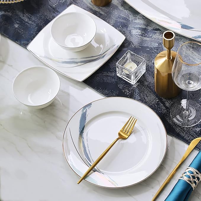 6 People Nordic Style Bone China Dinnerware Set 30 Piece Plate Bowl Set Simple And Elegant Luxury Design Plate Set
