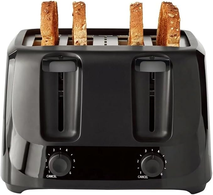 BoVano 4-Slice Toaster Black with 6 Shade Settings and Removable Crumb Tray