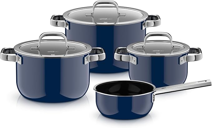 WMF Fusiontec Mineral Pro Tim Raue Edition 4-Piece Saucepan Set Durable Scratch-Resistant Material Induction Cooker Set Suitable for All Hobs Made in Germany Ocena Blue 0521375290