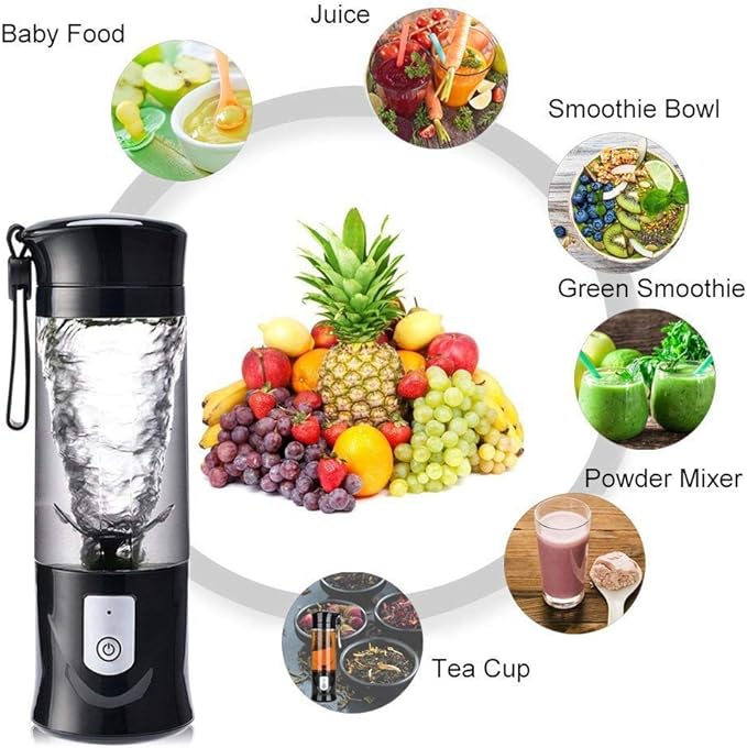 Portable BlenderToycol Mini Personal Size Blenders for Smoothies and ShakesUSB Travel Juicer Cup Fruit Juice Mixer with 6 Updated Bladesusb Blender 13.5Oz Bottle (Black)