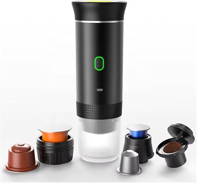 Portable Coffee Maker for Travel | Battery-Powered Espresso Machine | Compact &amp Lightweight Coffee Maker for Camping Car and Office Use | Easy-to-Clean Portable Coffee Machine