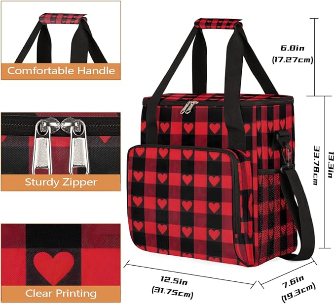 Valentine Heart Striped Plaid Coffee Maker Carrying Bag Coffee Machine Travel Storage Bag Compatible with K-Mini or K-Mini Plus Portable Single Serve Coffees Brewer Case with Pockets for K-Cup Pods
