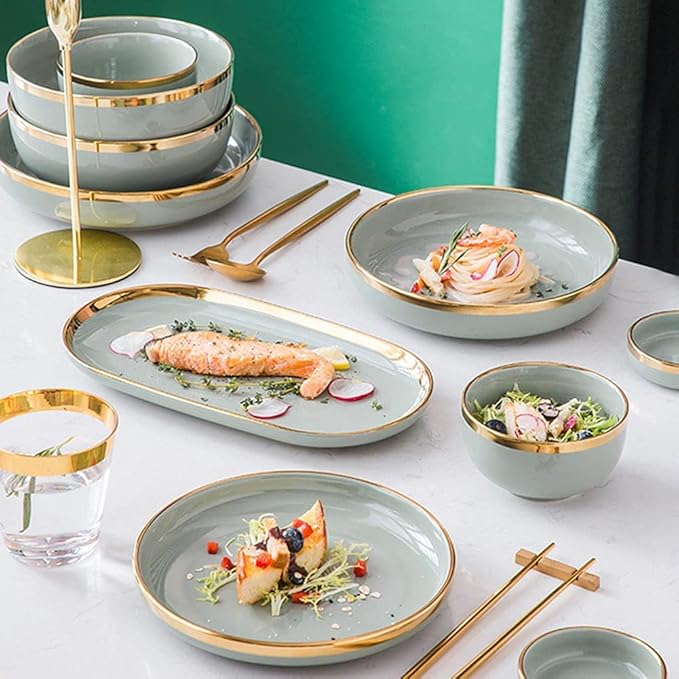Phnom Penh Ceramics Dinnerware Set Service for 6 Dinner Sets with Dinner Plate Soup Plate Dessert Plate Bowl Ideal for Family Banquets
