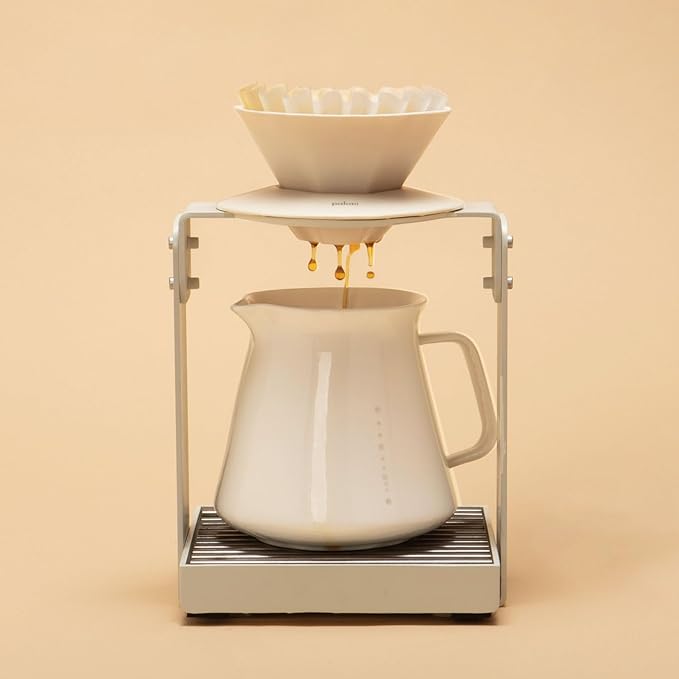 Palatti Dune Porcelain Pour Over Coffee Dripper Ceramic Pour Over Coffee Maker Adapt to 185 or 155 Flat Bottom Basket Filters Medium Flow Rate Interchangeable Wall and Base 1-4 cups
