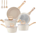 Pots and Pans Set Non Stick 11pcs Ceramic Cookware Set Non Toxic Induction Kitchen Cookware Sets Nonstick Cooking Set with Stay Cool Handle 100% PFOA Free Cream